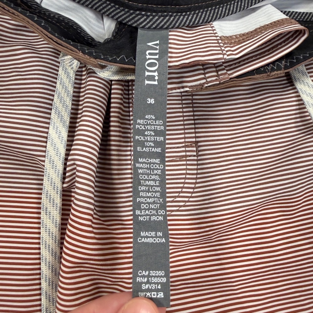 Vuori Mens Brown Striped Board Shorts Size 36 Swim Trunks V314 Scalloped Hem - Picture 2 of 7